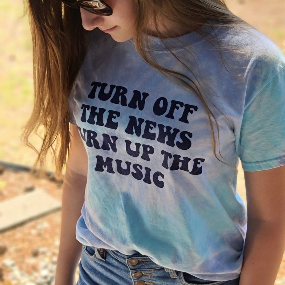 New Turn Up The Music Blue Tie-Dye Graphic T-Shirt Bella Canvas